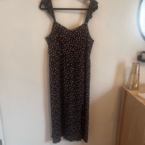 Floral Midi Dress in Black and Red